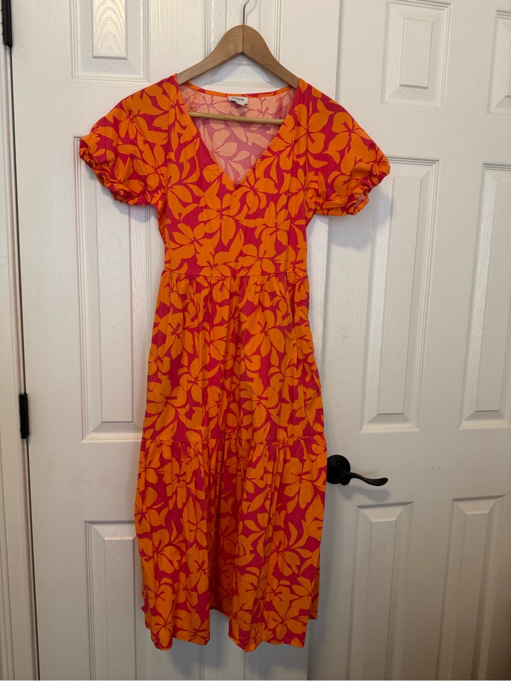 J. Crew Orange and Pink Floral V‑Neck Midi Dress